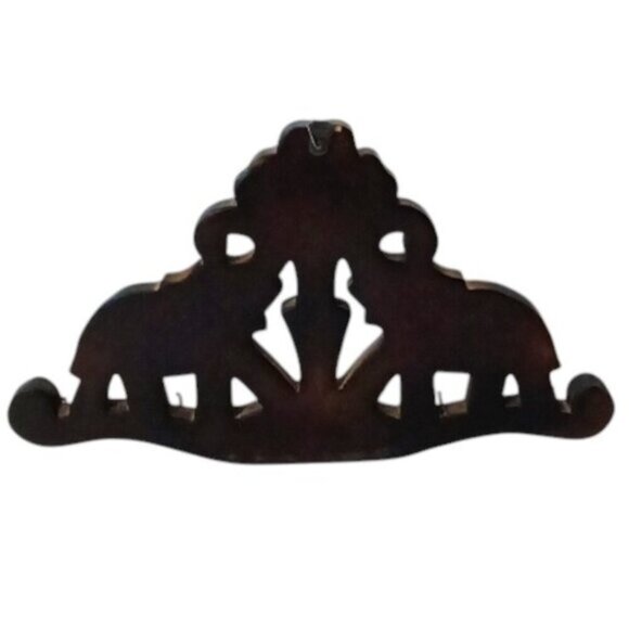 Vintage Hand Carved Two Wooden Elephants w/Tree 5 Key Hanger Made in India - Picture 2 of 4